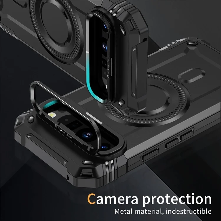 Für Google Pixel 9 / 9 Pro Magnetische Hülle mit Objektivhalterung und Ständer, PC + TPU Stoßfeste Handyhülle - Schwarz