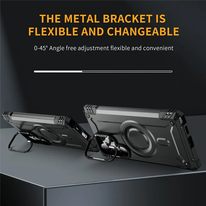 For Samsung Galaxy S24 Ultra Magnetic Case Lens Kickstand PC + TPU Shockproof Phone Cover - Grey