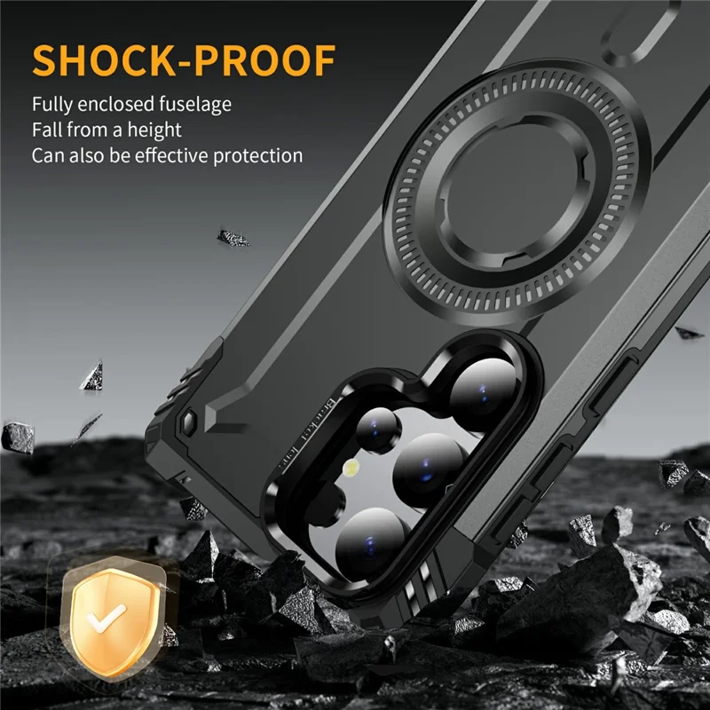 For Samsung Galaxy S24 Ultra Magnetic Case Lens Kickstand PC + TPU Shockproof Phone Cover - Grey