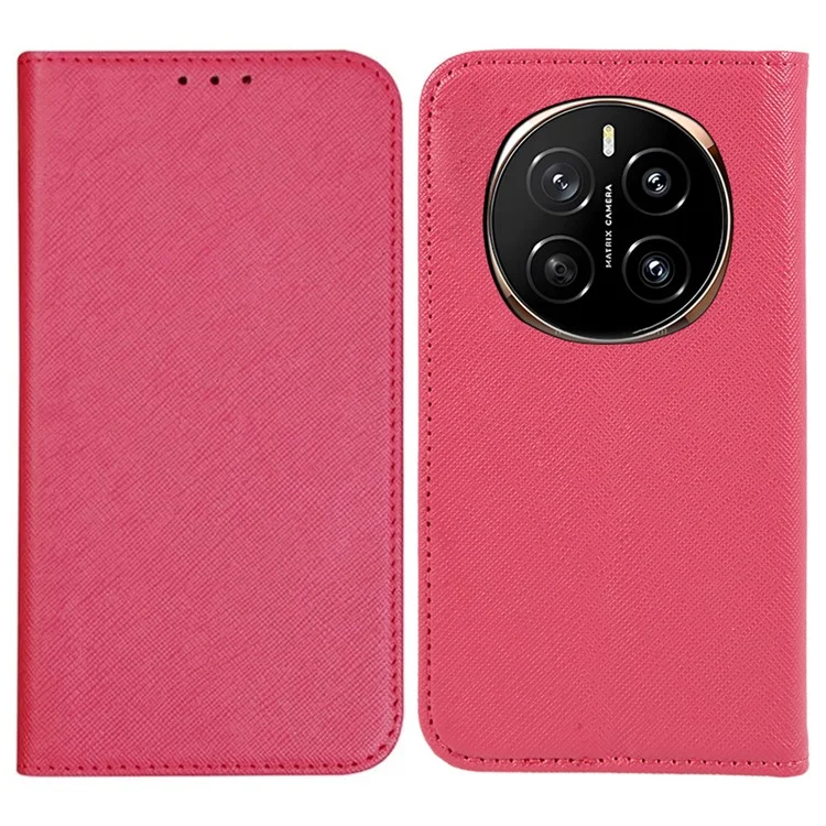 Cover per Honor Magic7 Pro 5G con Texture a Croce in Pelle, Cover per Telefono con Chiusura Magnetica Nascosta - Rosa