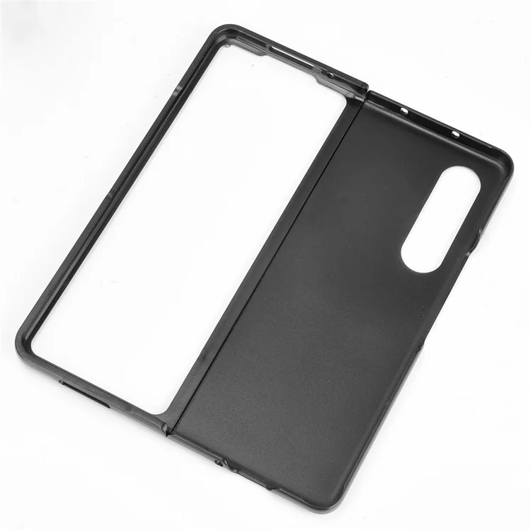 For Samsung Galaxy Z Fold3 5G Retro PU Leather Coated Hard PC Phone Case Anti-Slip Shockproof Protective Cover with Pen Holder - Black