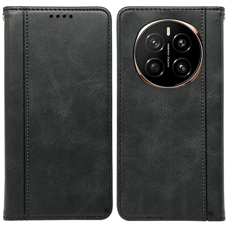 For Honor Magic7 Pro 5G Case Hidden Magnetic Closure Calf Texture Leather Phone Cover - Black