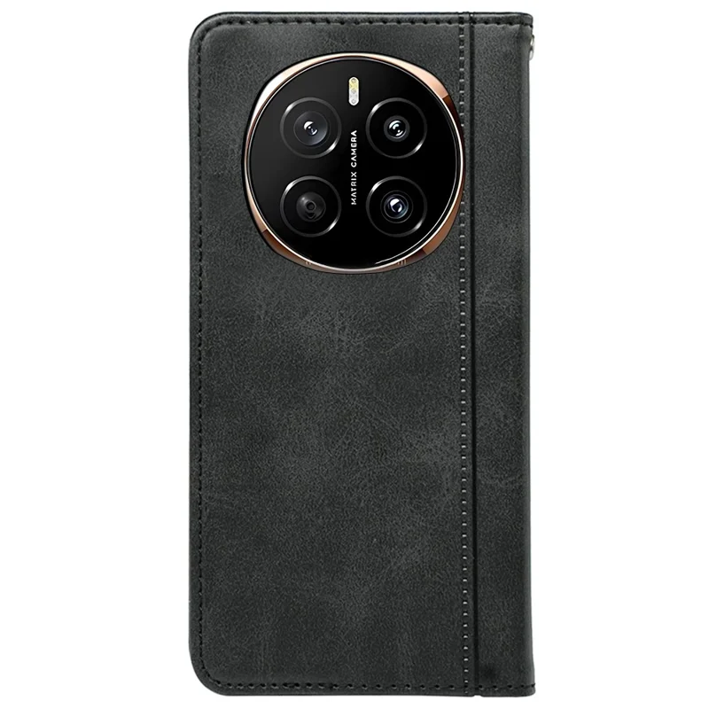 For Honor Magic7 Pro 5G Case Hidden Magnetic Closure Calf Texture Leather Phone Cover - Black