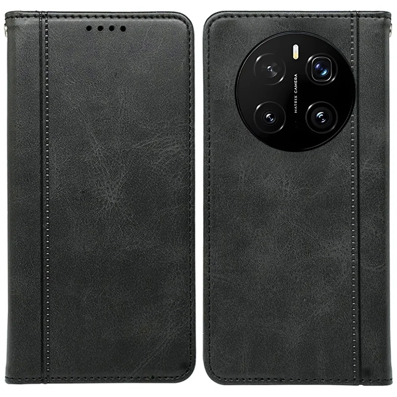 Für Honor Magic7 5G Hülle mit verstecktem magnetischem Verschluss, Kalbslederstruktur, Handyhülle - Schwarz