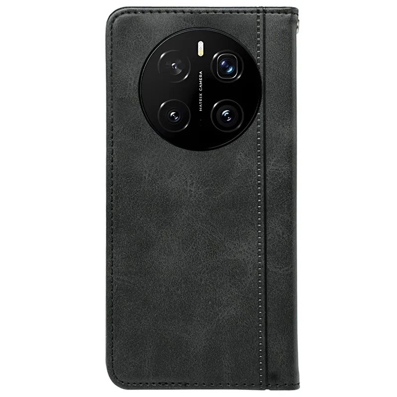 Für Honor Magic7 5G Hülle mit verstecktem magnetischem Verschluss, Kalbslederstruktur, Handyhülle - Schwarz