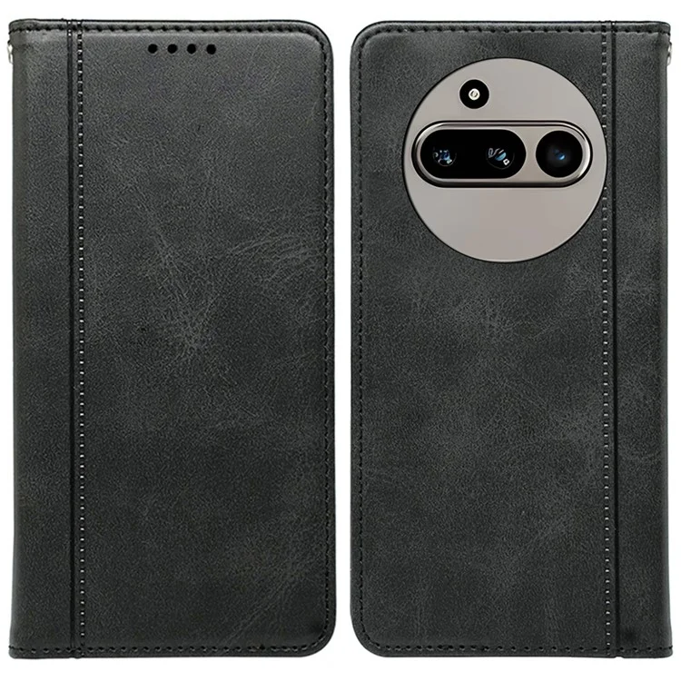For Nothing Phone (3a) Case Hidden Magnetic Closure Calf Texture Leather Phone Cover - Black
