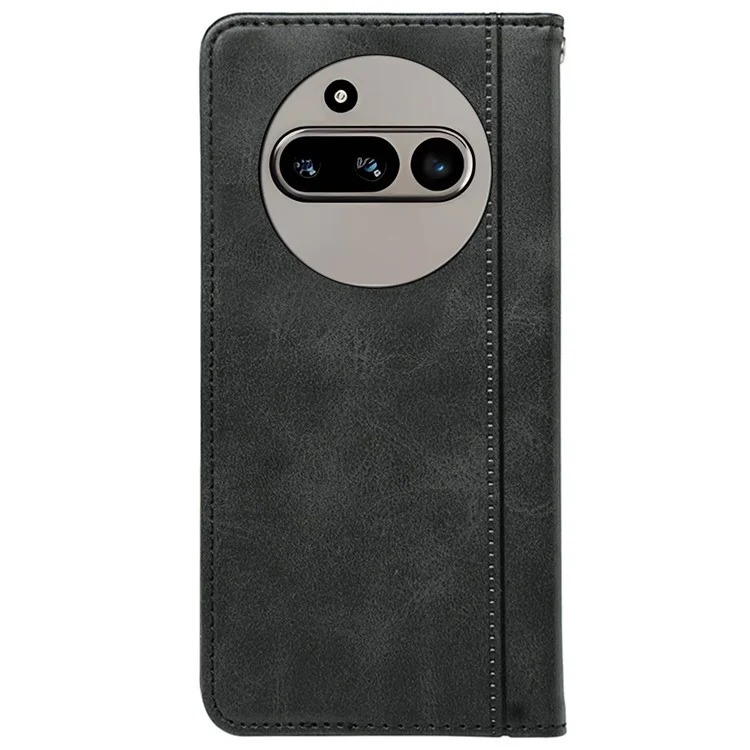 For Nothing Phone (3a) Case Hidden Magnetic Closure Calf Texture Leather Phone Cover - Black