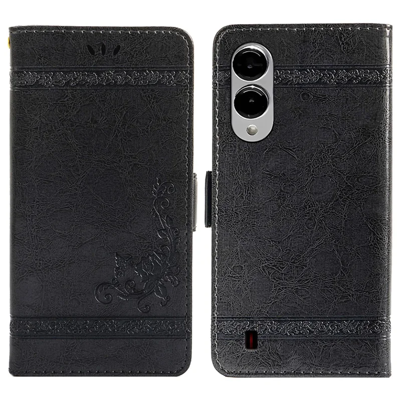 For Samsung Galaxy S25 Edge Leather Case Flower Imprint Wallet Phone Cover with Side Buckle - Black