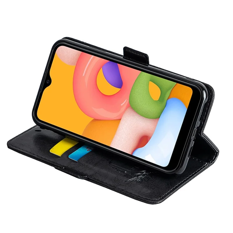 For Samsung Galaxy S25 Edge Leather Case Flower Imprint Wallet Phone Cover with Side Buckle - Black