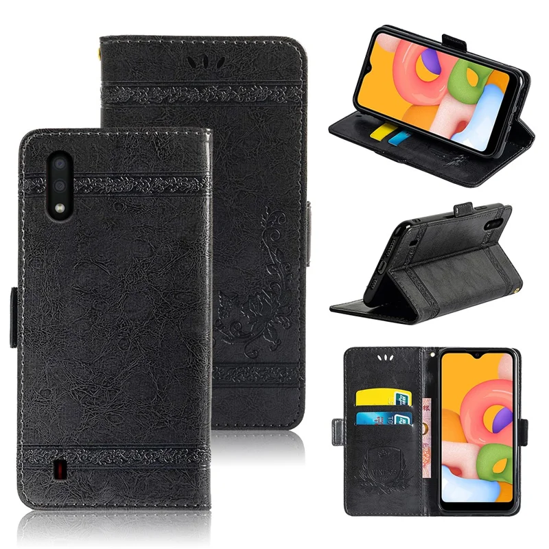 For Samsung Galaxy S25 Edge Leather Case Flower Imprint Wallet Phone Cover with Side Buckle - Black