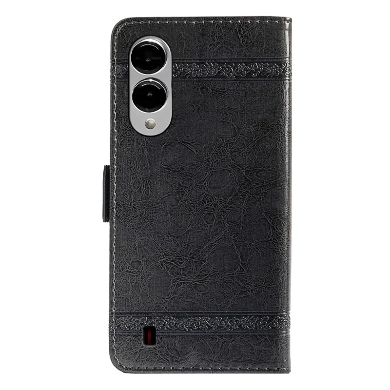 For Samsung Galaxy S25 Edge Leather Case Flower Imprint Wallet Phone Cover with Side Buckle - Black