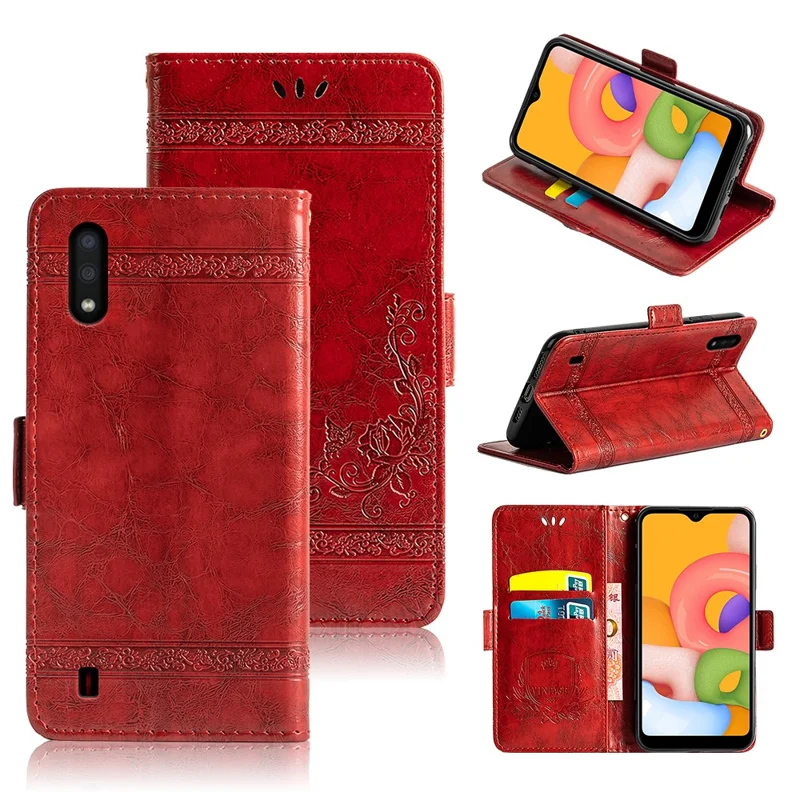 For Samsung Galaxy S25 Edge Leather Case Flower Imprint Wallet Phone Cover with Side Buckle - Red