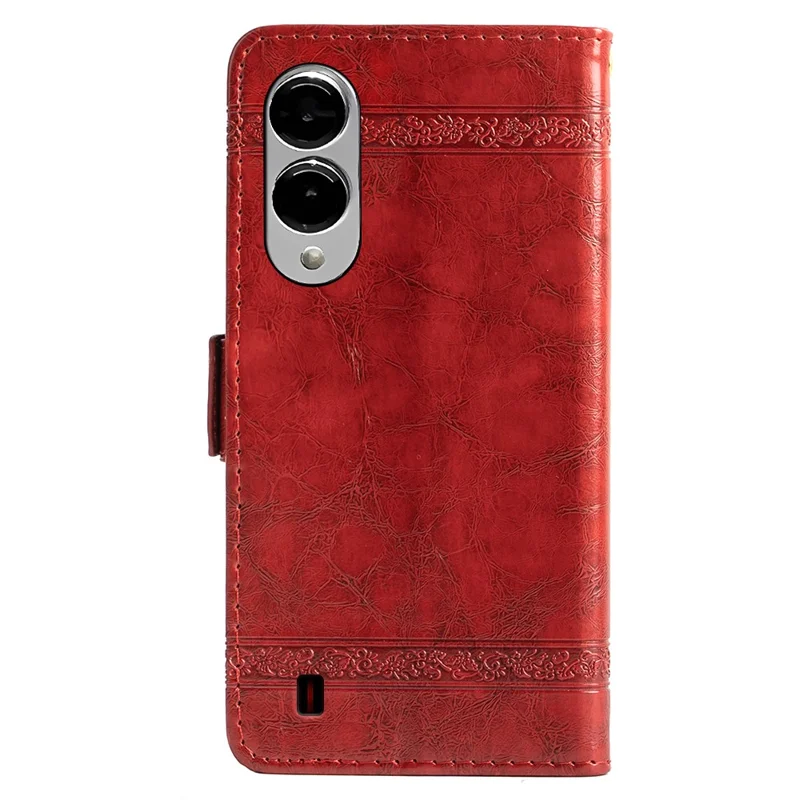 For Samsung Galaxy S25 Edge Leather Case Flower Imprint Wallet Phone Cover with Side Buckle - Red