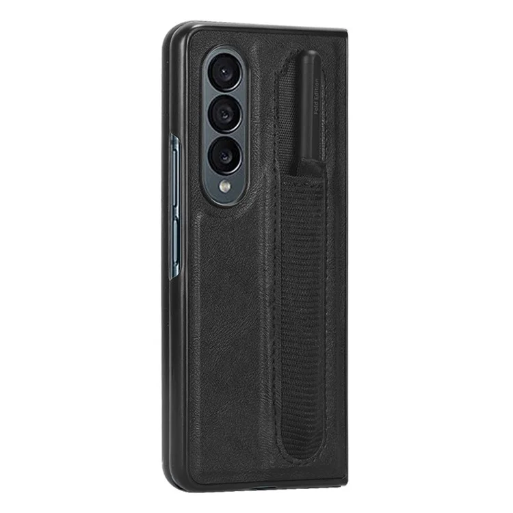 Para Samsung Galaxy Z Fold4 5G Retro Texture PU Leather + Hard PC Shell Shockproof Anti-Scratch Phone Cover com Suporte para Caneta - Preto