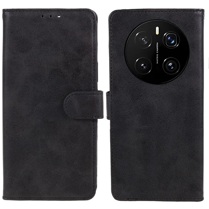For Honor Magic7 5G Case PU Leather Wallet Protective Phone Cover Calf Texture - Black