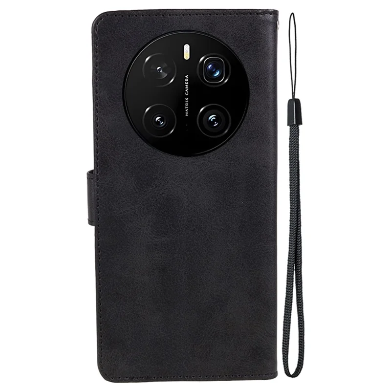 For Honor Magic7 5G Case PU Leather Wallet Protective Phone Cover Calf Texture - Black