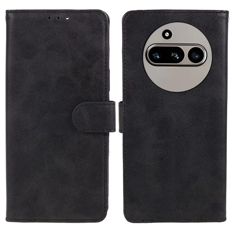 Cover per Nothing Phone (3a) in Pelle PU con Portafoglio, Protezione con Texture di Vitello - Nero