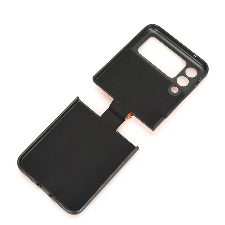 Pour Samsung Galaxy Z Flip4 5G Colorded Stripe Merme Case de Téléphone Imprimé PU Couvre de Protection PC Hard PC Revêtu Avec Sangle à Anneau Doigt - le Noir