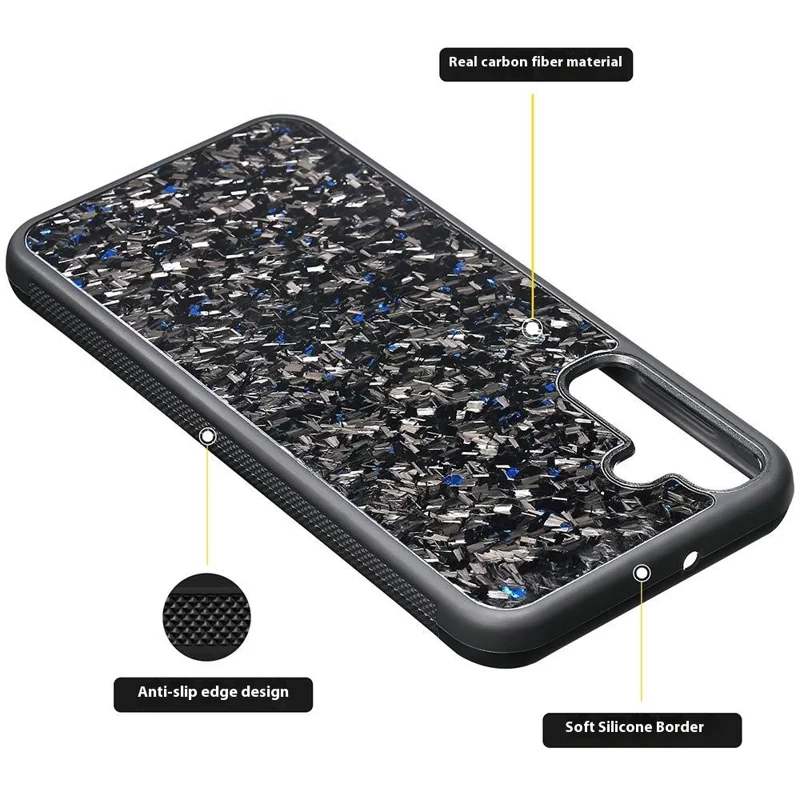 For Samsung Galaxy S24 FE Magnetic Case Forged Texture Aramid Fiber+TPU Anti-Slip Phone Cover - Blue
