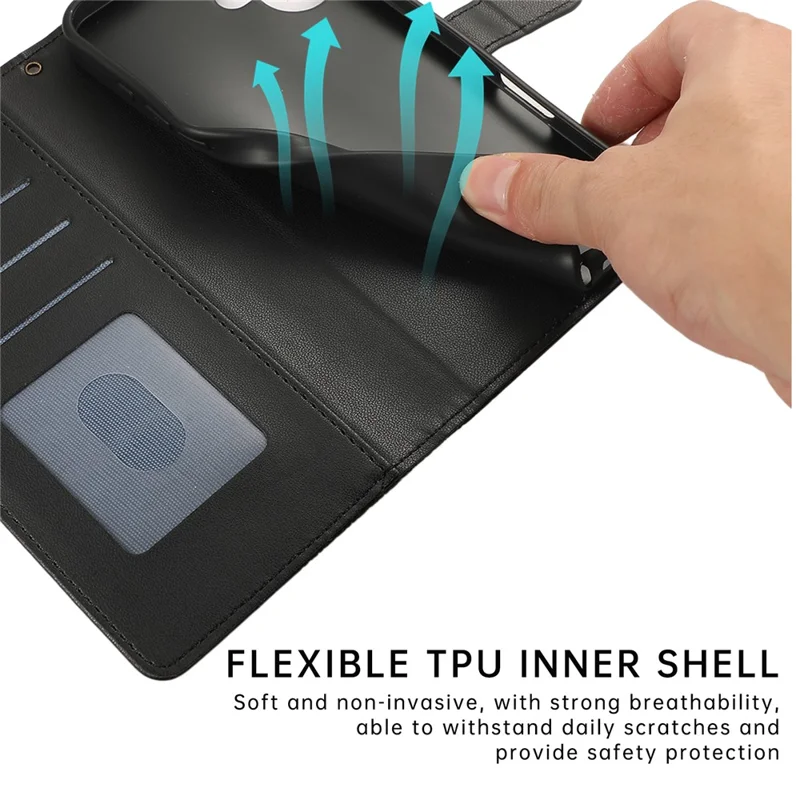 For iPhone 16 Plus Case Anti Scratch Splicing Imprinted Rhombus Leather Phone Cover - Black