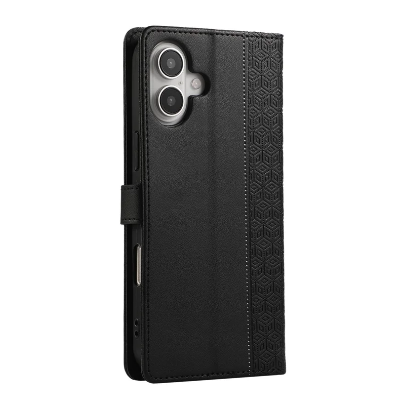 For iPhone 16 Plus Case Anti Scratch Splicing Imprinted Rhombus Leather Phone Cover - Black