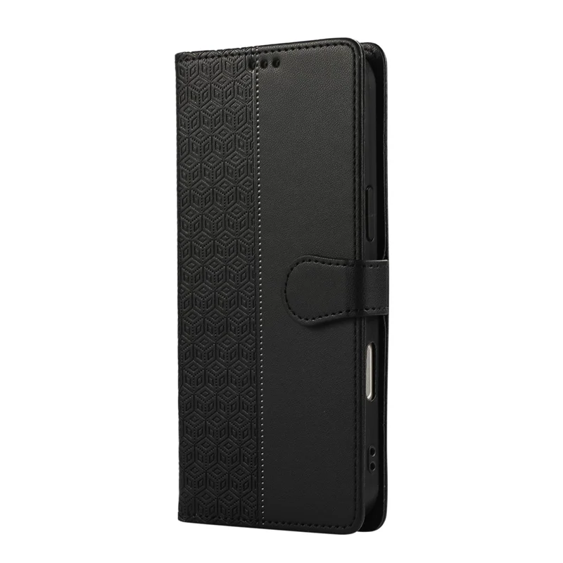 For iPhone 16 Plus Case Anti Scratch Splicing Imprinted Rhombus Leather Phone Cover - Black