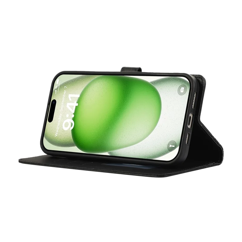 For iPhone 16 Plus Case Anti Scratch Splicing Imprinted Rhombus Leather Phone Cover - Black