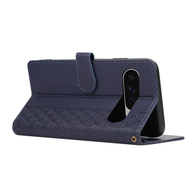 For Google Pixel 9 Pro XL Case Anti Scratch Splicing Imprinted Rhombus Leather Phone Cover - Blue