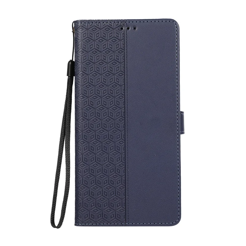 For Google Pixel 9 Pro XL Case Anti Scratch Splicing Imprinted Rhombus Leather Phone Cover - Blue