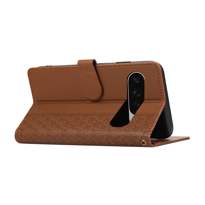 For Google Pixel 9 Pro XL Case Anti Scratch Splicing Imprinted Rhombus Leather Phone Cover - Brown