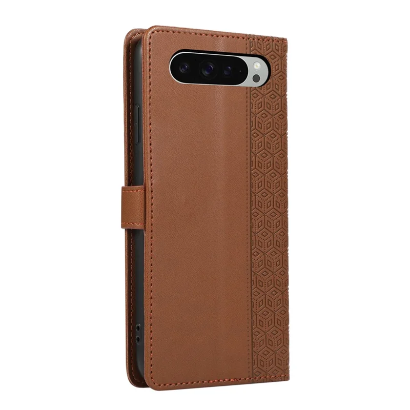 For Google Pixel 9 Pro XL Case Anti Scratch Splicing Imprinted Rhombus Leather Phone Cover - Brown