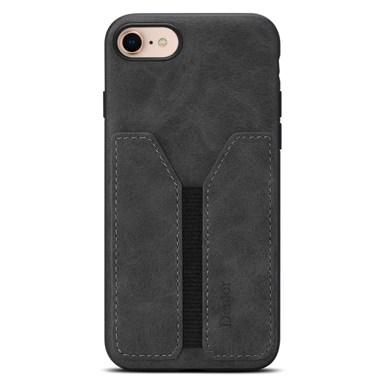 DENIOR For iPhone 16e Case Elastic Card Holder PU Leather+TPU+PC Phone Cover - Black