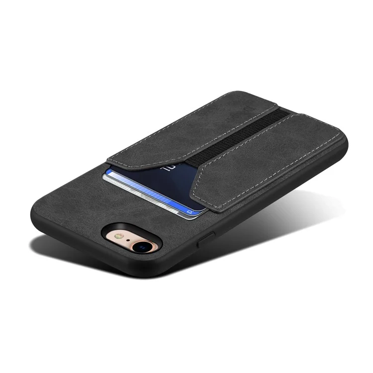 DENIOR For iPhone 16e Case Elastic Card Holder PU Leather+TPU+PC Phone Cover - Black