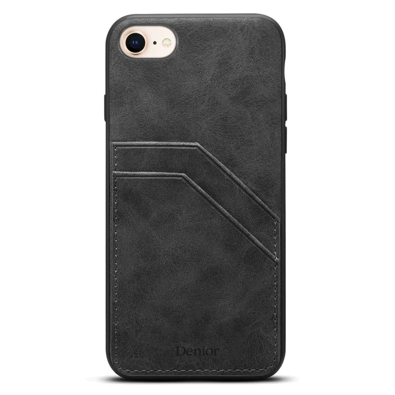 For iPhone 16e Case PU Leather Coated PC + TPU Phone Back Cover with Dual Card Slots - Black