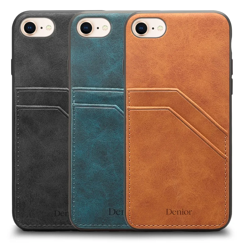 For iPhone 16e Case PU Leather Coated PC + TPU Phone Back Cover with Dual Card Slots - Black
