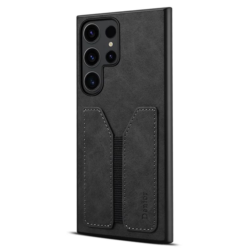DENIOR Funda para Samsung Galaxy S25 Ultra Titular de tarjeta elástico Cuero PU + TPU + PC Cubierta de teléfono - Negro