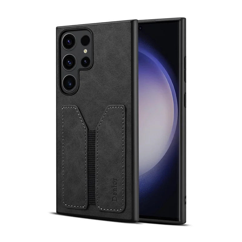 DENIOR Funda para Samsung Galaxy S25 Ultra Titular de tarjeta elástico Cuero PU + TPU + PC Cubierta de teléfono - Negro