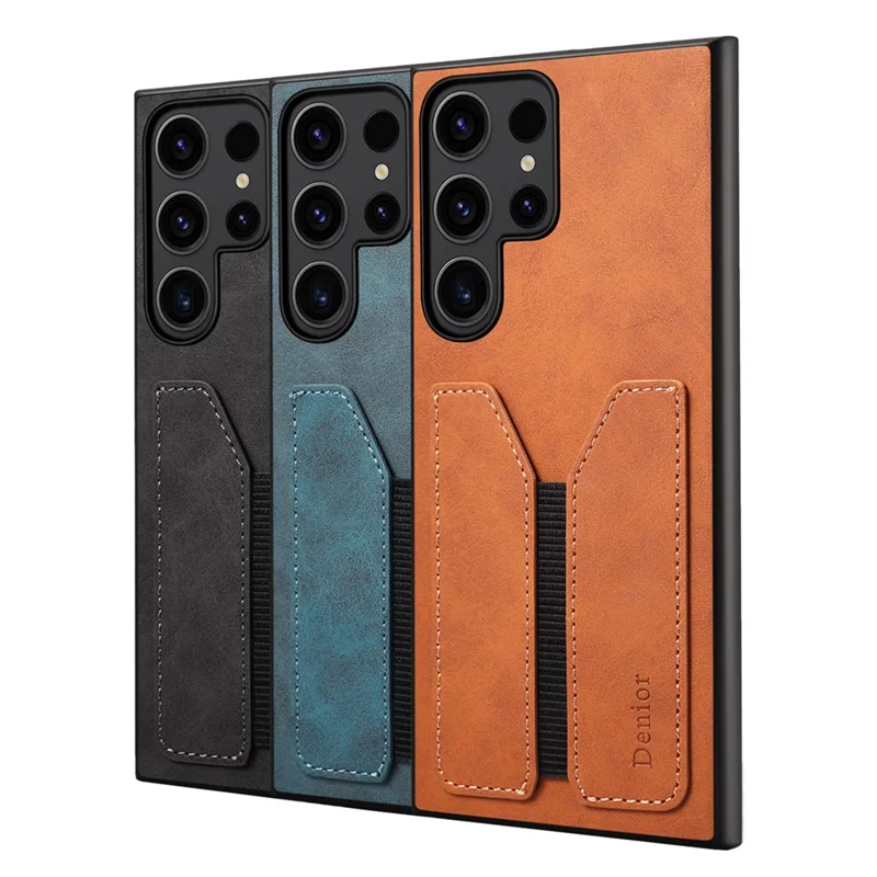 DENIOR Funda para Samsung Galaxy S25 Ultra Titular de tarjeta elástico Cuero PU + TPU + PC Cubierta de teléfono - Negro