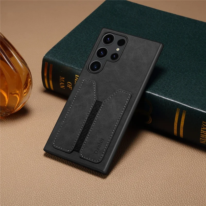 DENIOR Funda para Samsung Galaxy S25 Ultra Titular de tarjeta elástico Cuero PU + TPU + PC Cubierta de teléfono - Negro