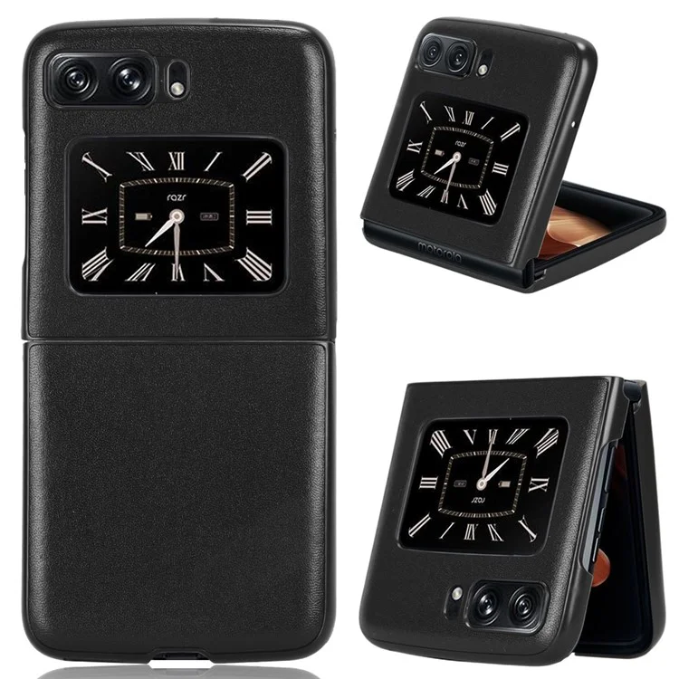 For Motorola Moto Razr 2022 5G PU Leather Coated PC Phone Shell Anti-Scratch Anti-Slip Shockproof Protective Cover - Black