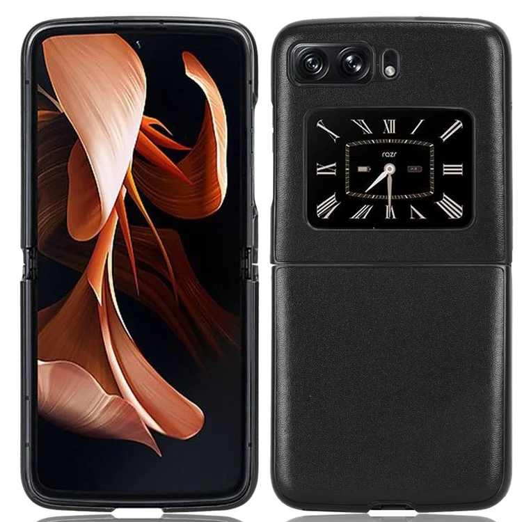 For Motorola Moto Razr 2022 5G PU Leather Coated PC Phone Shell Anti-Scratch Anti-Slip Shockproof Protective Cover - Black