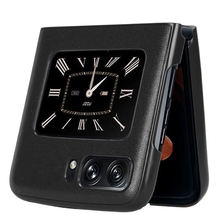 For Motorola Moto Razr 2022 5G PU Leather Coated PC Phone Shell Anti-Scratch Anti-Slip Shockproof Protective Cover - Black