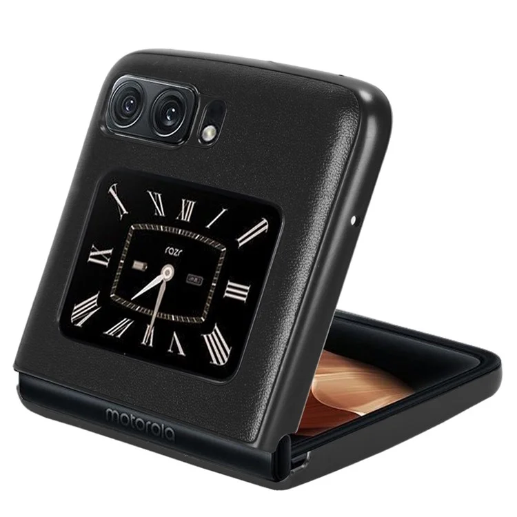 For Motorola Moto Razr 2022 5G PU Leather Coated PC Phone Shell Anti-Scratch Anti-Slip Shockproof Protective Cover - Black