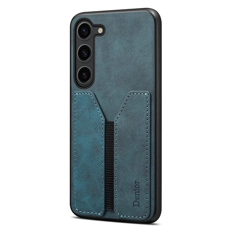 DENIOR For Samsung Galaxy S25 Case Elastic Card Holder PU Leather + TPU + PC Phone Cover - Blue