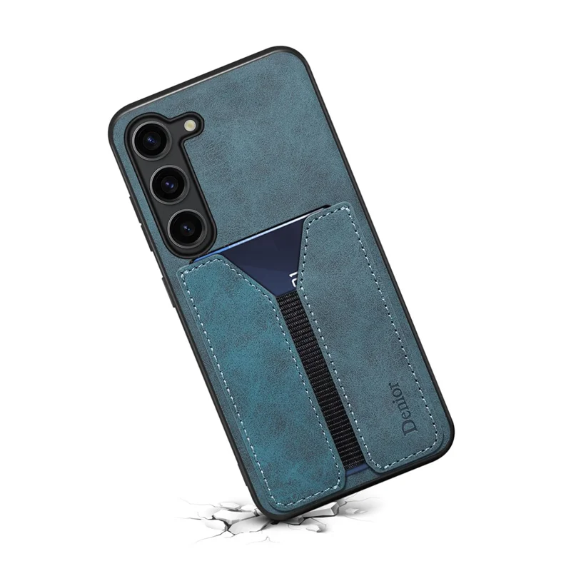 DENIOR For Samsung Galaxy S25 Case Elastic Card Holder PU Leather + TPU + PC Phone Cover - Blue