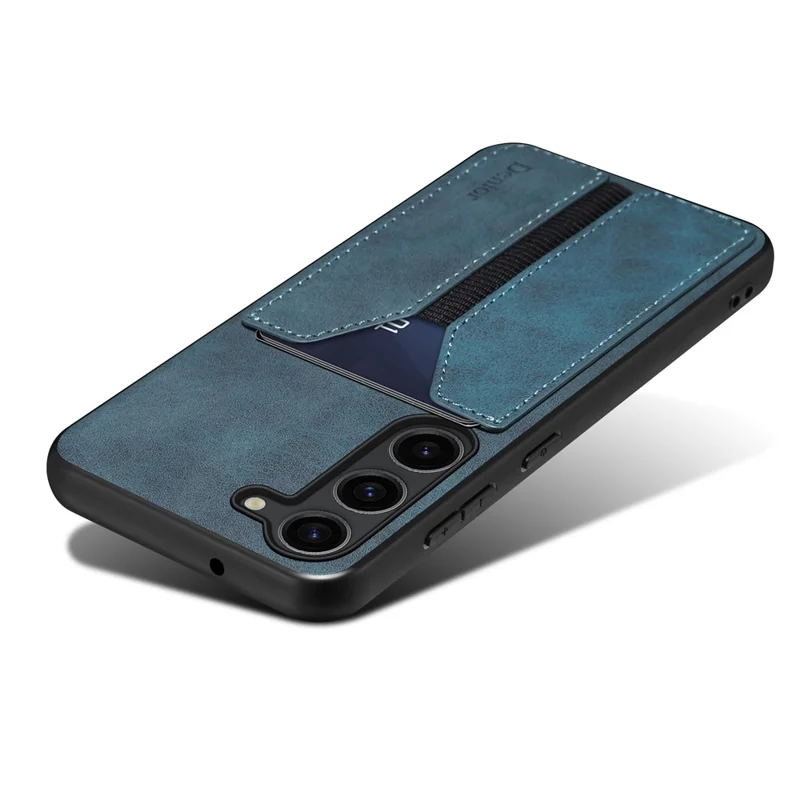 DENIOR For Samsung Galaxy S25 Case Elastic Card Holder PU Leather + TPU + PC Phone Cover - Blue