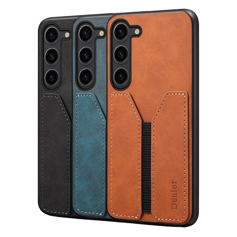 DENIOR For Samsung Galaxy S25 Case Elastic Card Holder PU Leather + TPU + PC Phone Cover - Blue
