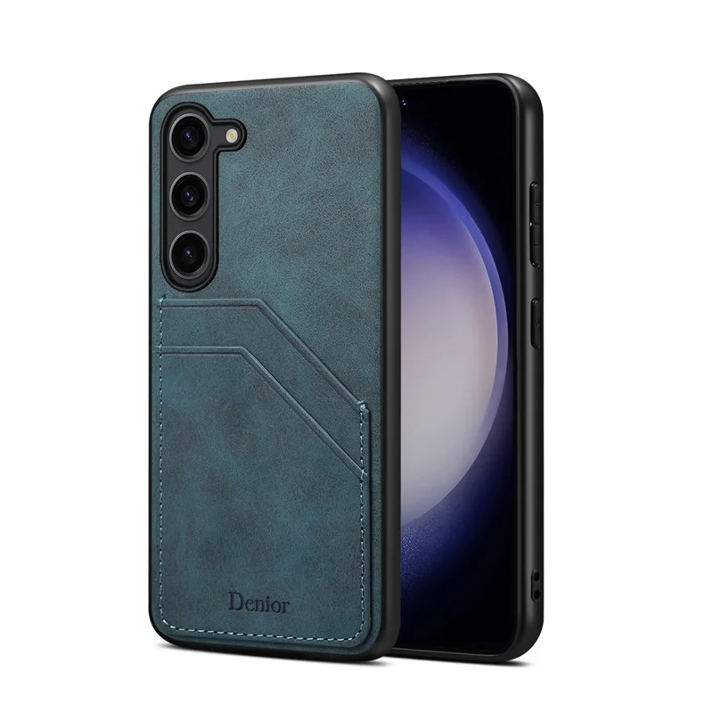 Für Samsung Galaxy S25 Hülle Kunstleder-beschichtete PC + TPU Handyrückseite mit doppelten Kartenfächern - Blau