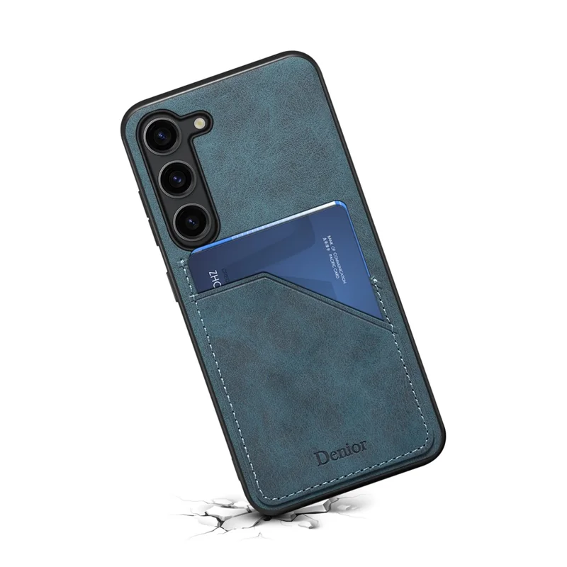 Für Samsung Galaxy S25 Hülle Kunstleder-beschichtete PC + TPU Handyrückseite mit doppelten Kartenfächern - Blau
