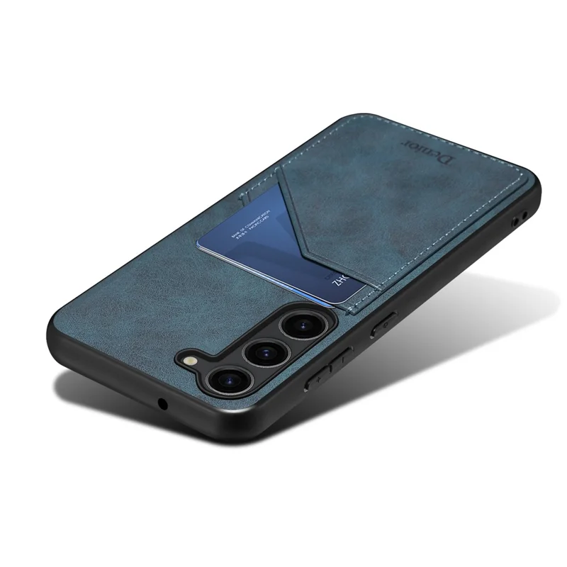 Für Samsung Galaxy S25 Hülle Kunstleder-beschichtete PC + TPU Handyrückseite mit doppelten Kartenfächern - Blau